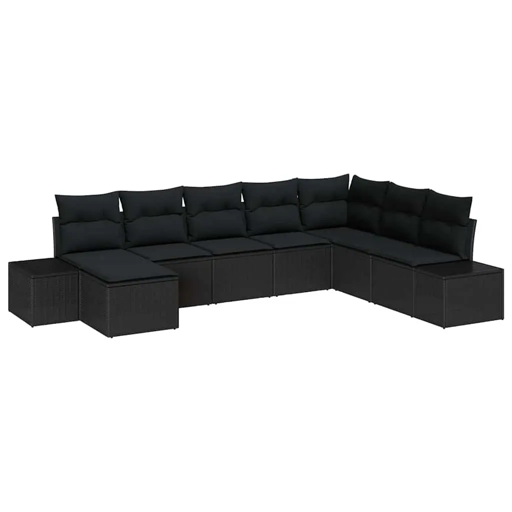 Modular Outdoor Furniture Set Black Poly Rattan 8 Pieces with Adjustable Table and Storage Compartments