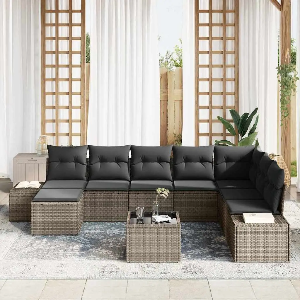 Outdoor Garden Sofa Set Modular Grey Poly Rattan 8 Pieces