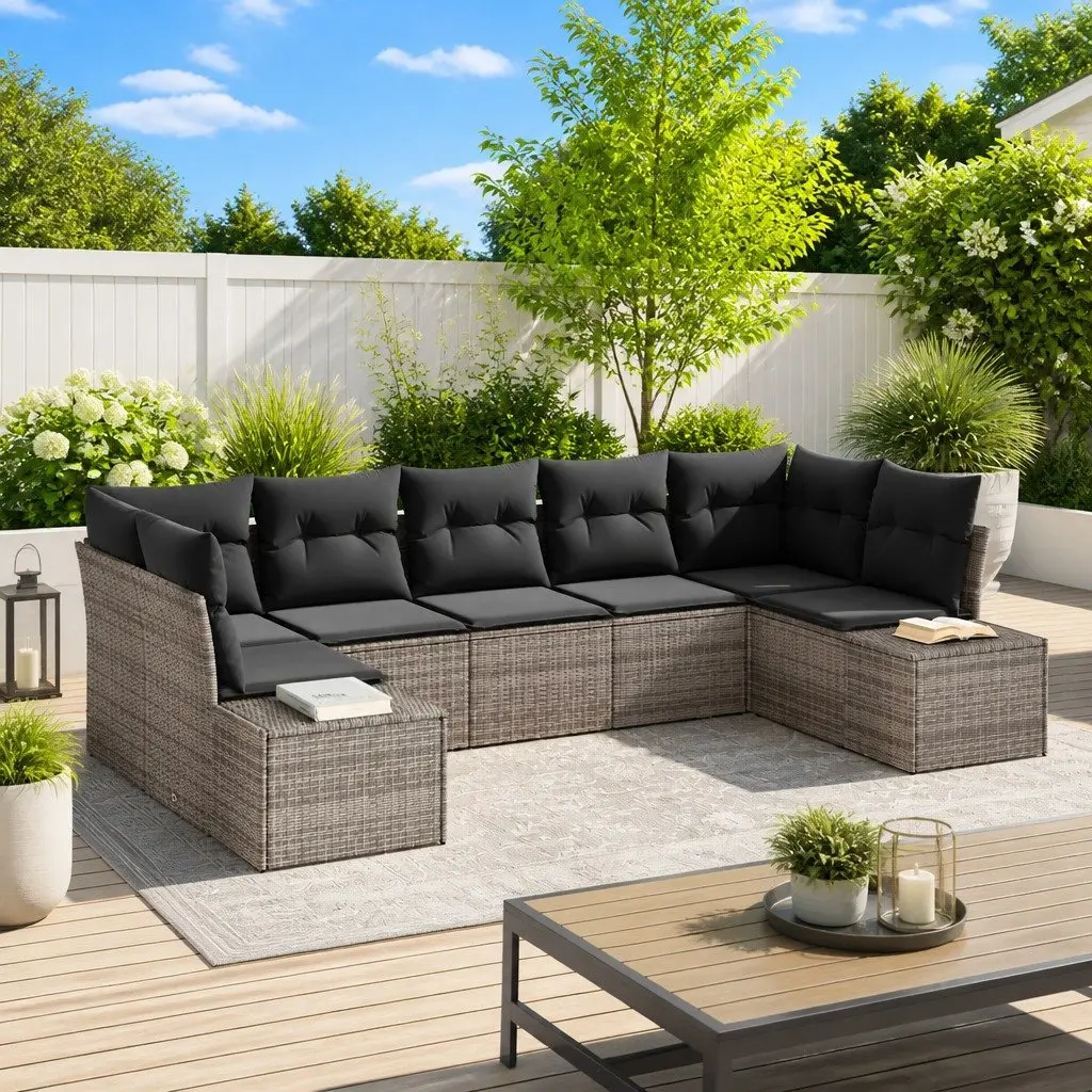 Modular Outdoor Garden Sofa Set Grey 7 Piece Rattan Seating with Storage