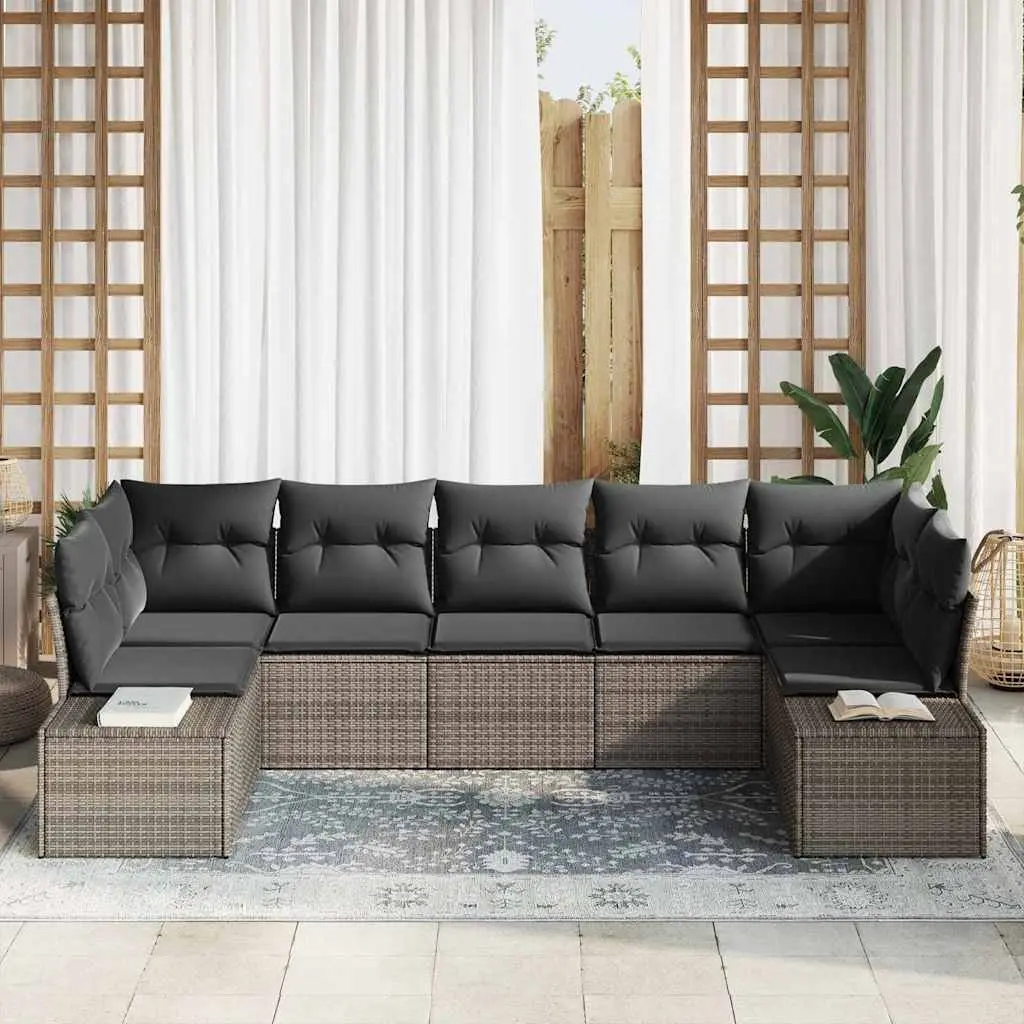 Modular Outdoor Garden Sofa Set Grey 7 Piece Rattan Seating with Storage