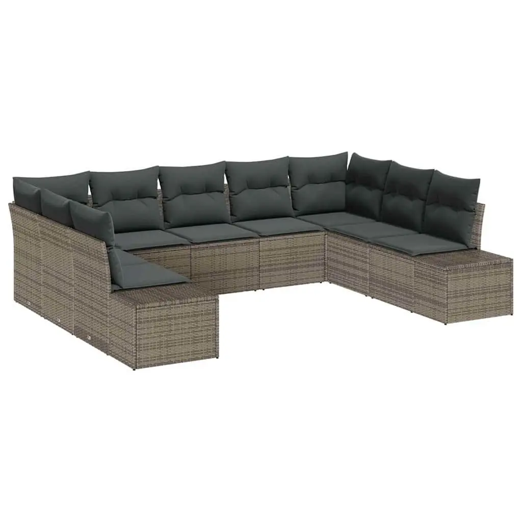 Modular Outdoor Sofa Set 9 Piece Grey Cushioned Poly Rattan for Relaxation and Entertaining