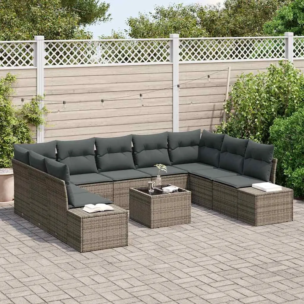 Modular Garden Sofa Set 9 Pieces Grey Poly Rattan Corner Seat Cushioned