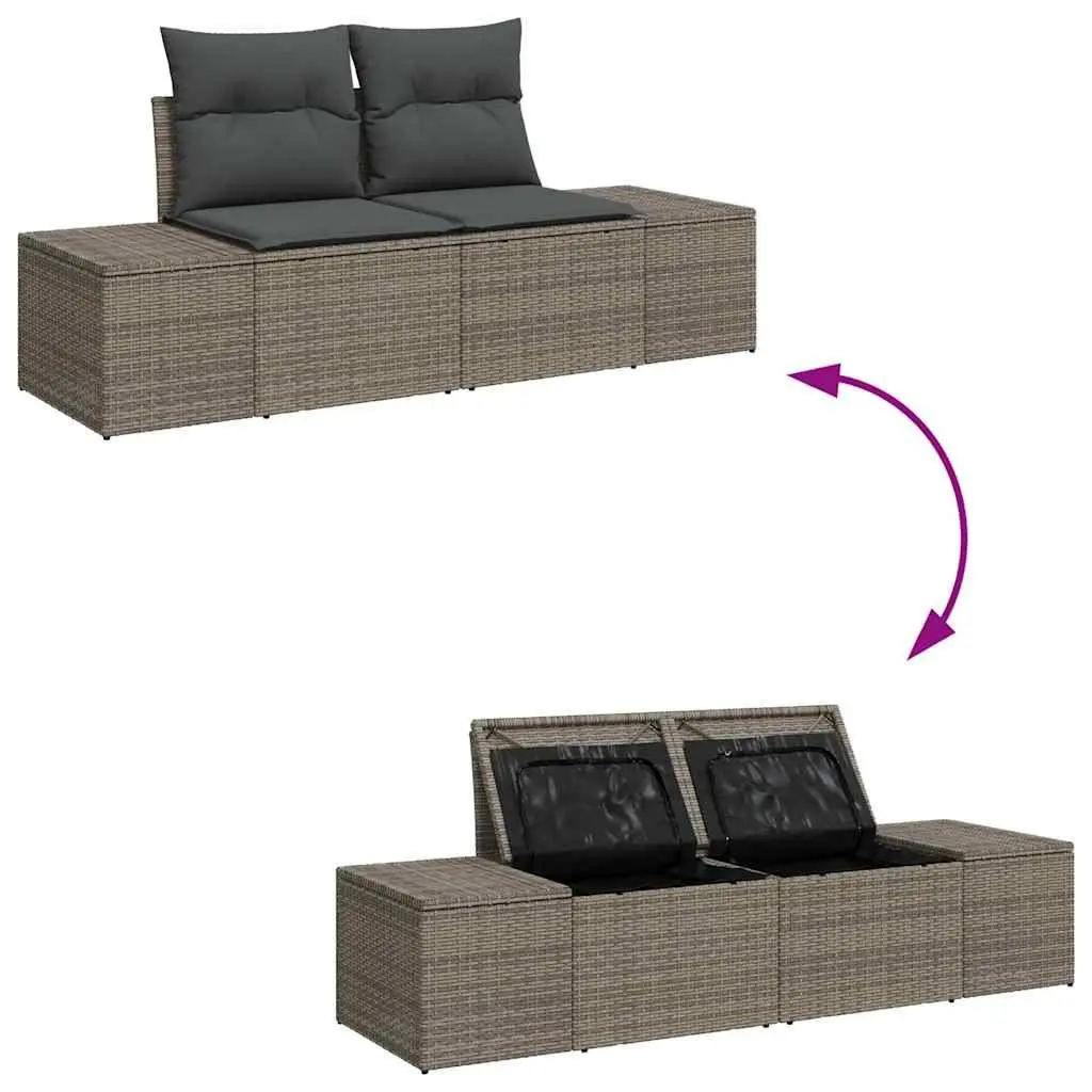 Modular Garden Sofa Set 10 Pieces Grey Poly Rattan Outdoor Seating with Cushions