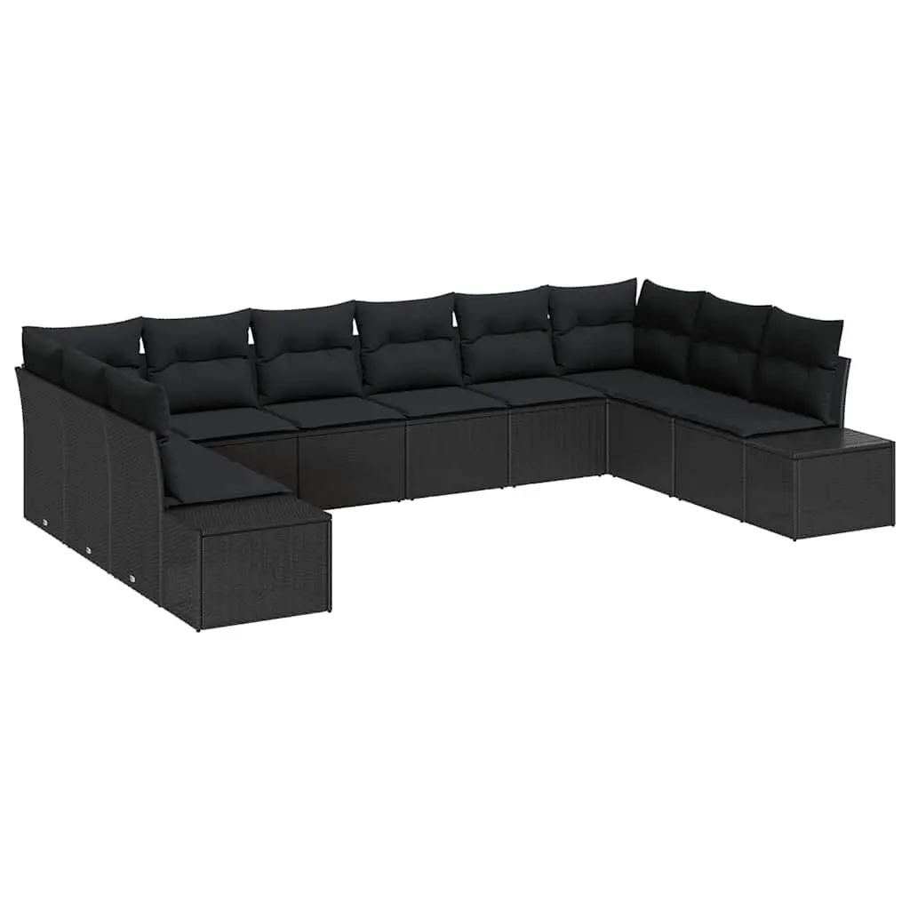 Outdoor Garden Sofa Set 10 Pieces Modular Seating Black Poly Rattan Patio