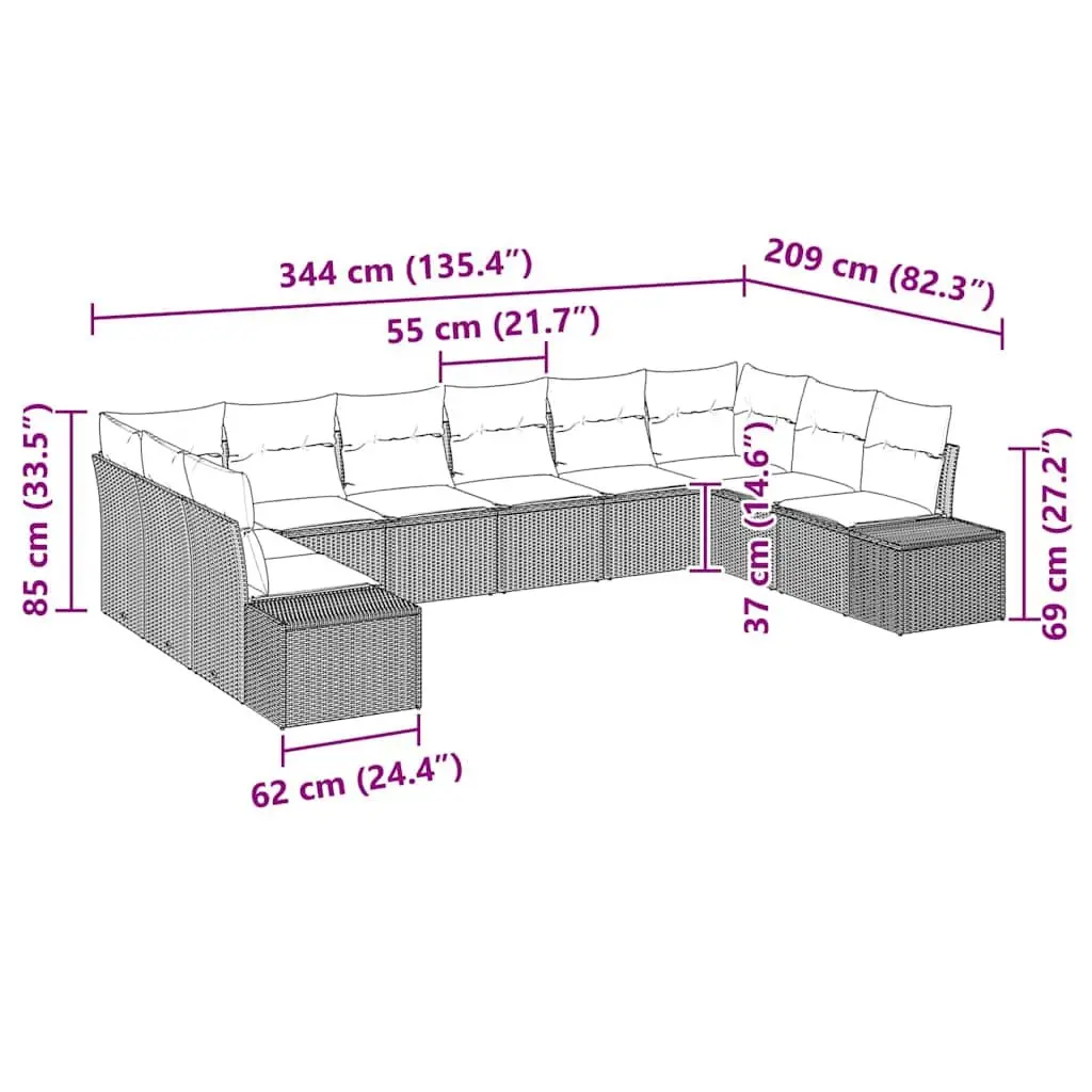 Outdoor Garden Sofa Set 10 Pieces Modular Seating Black Poly Rattan Patio