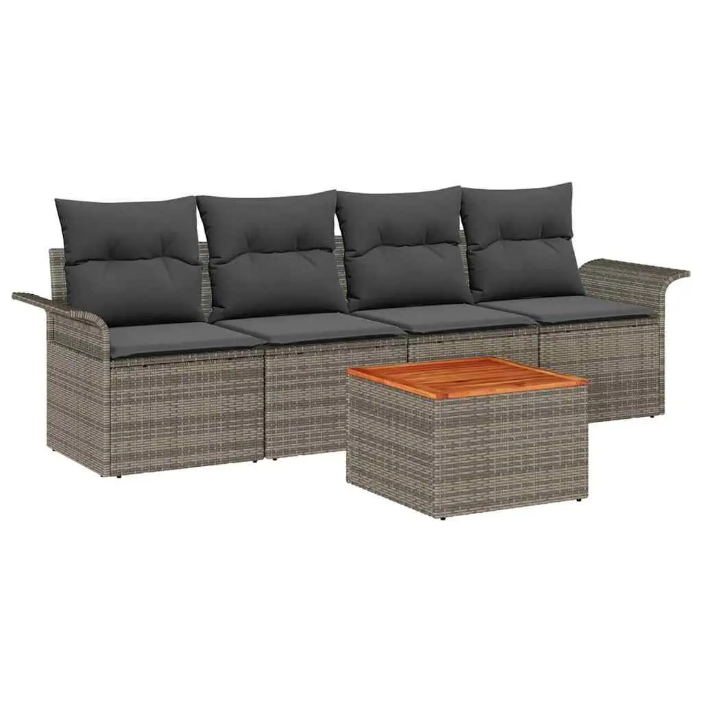 Outdoor Garden Sofa Set Modular Grey Poly Rattan 5 Piece