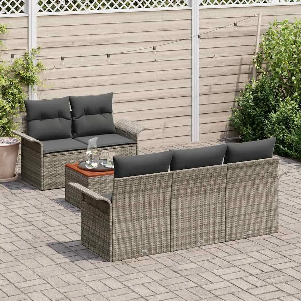 Modular Outdoor Garden Sofa Set 6 Piece Grey Poly Rattan with Storage Cushion