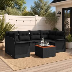 Outdoor Garden Sofa Set 7 Pieces Black Rattan Patio Seating with Storage Table