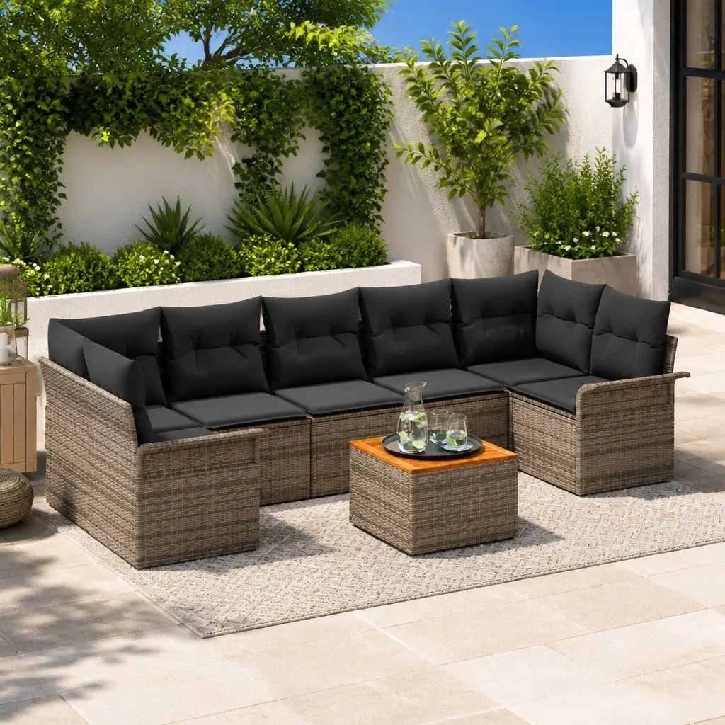 Modular Outdoor Sofa Set 8 Pieces Grey Poly Rattan with Storage