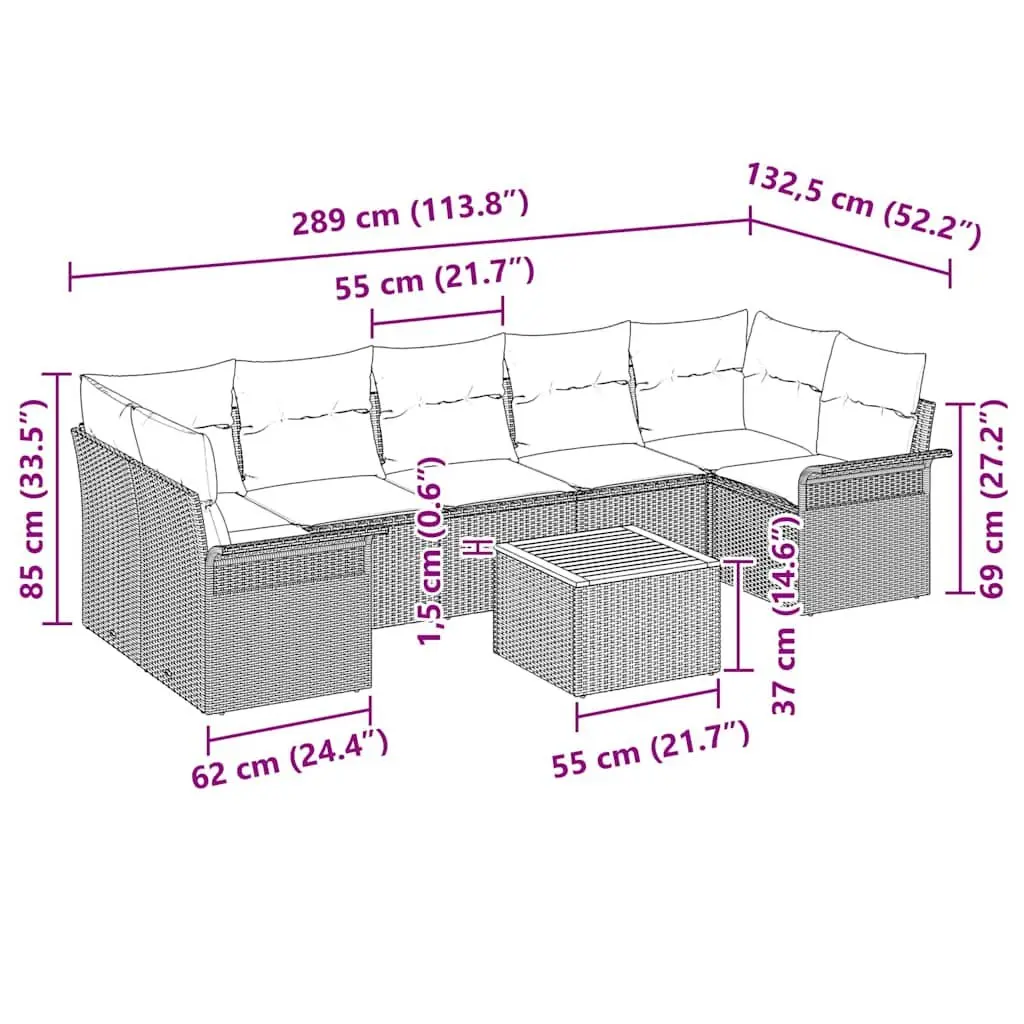 Modular Outdoor Sofa Set 8 Pieces Grey Poly Rattan with Storage