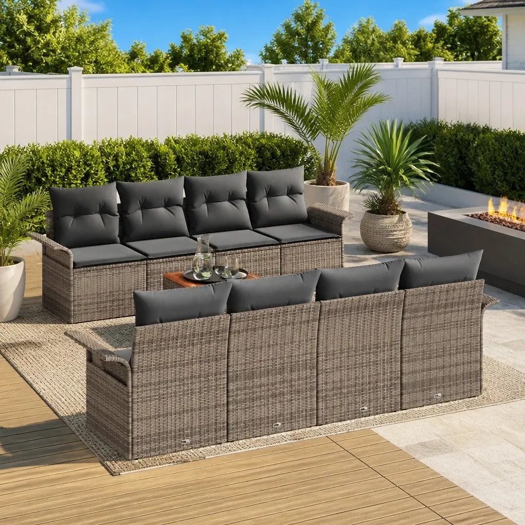 9 Piece Modular Grey Rattan Patio Sofa Set with Storage for Outdoor Garden and Terrace