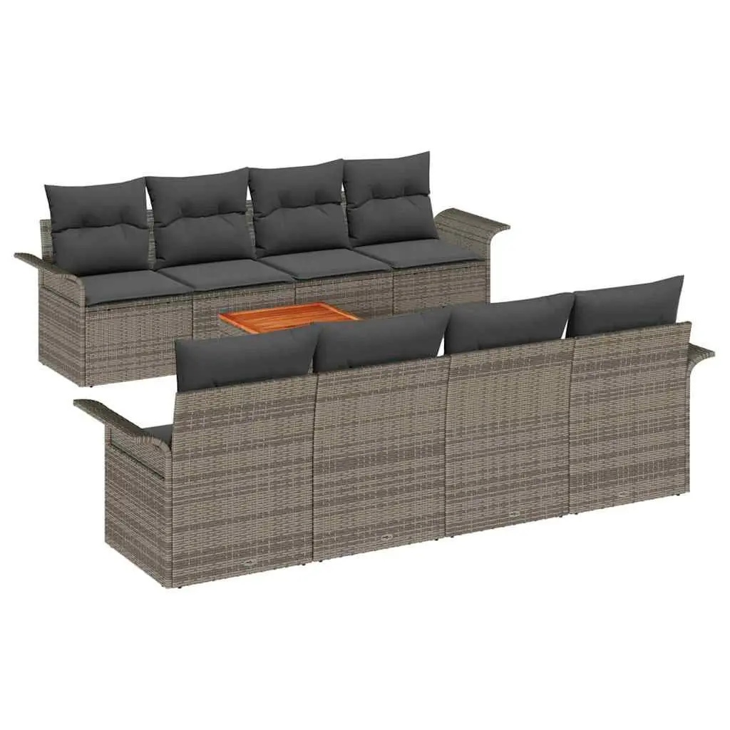 9 Piece Modular Grey Rattan Patio Sofa Set with Storage for Outdoor Garden and Terrace