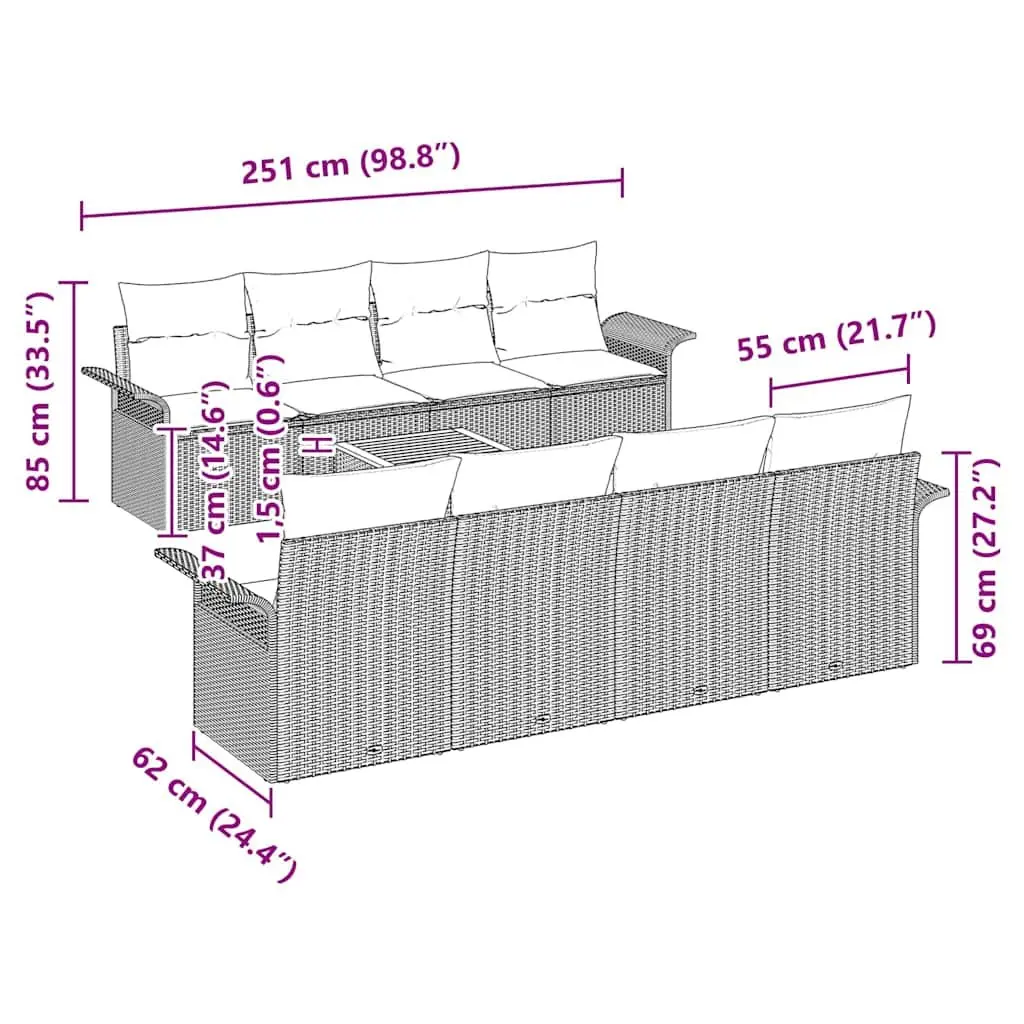 9 Piece Modular Grey Rattan Patio Sofa Set with Storage for Outdoor Garden and Terrace