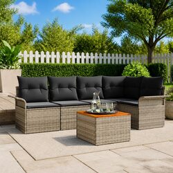 Outdoor Garden Sofa Set 6 Pcs Modular Seating Grey Poly Rattan with Storage