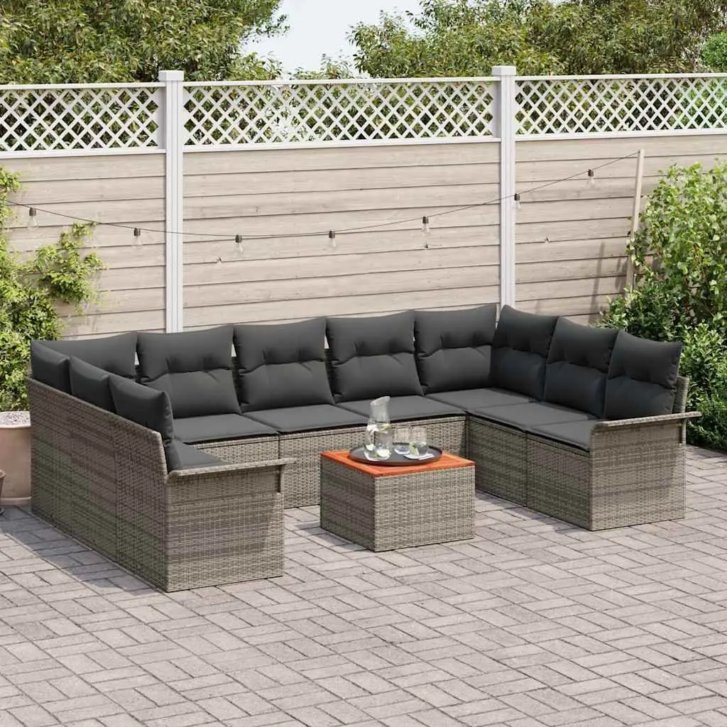 Modular Garden Sofa Set 10 Piece Outdoor Seating Poly Rattan Grey with Storage
