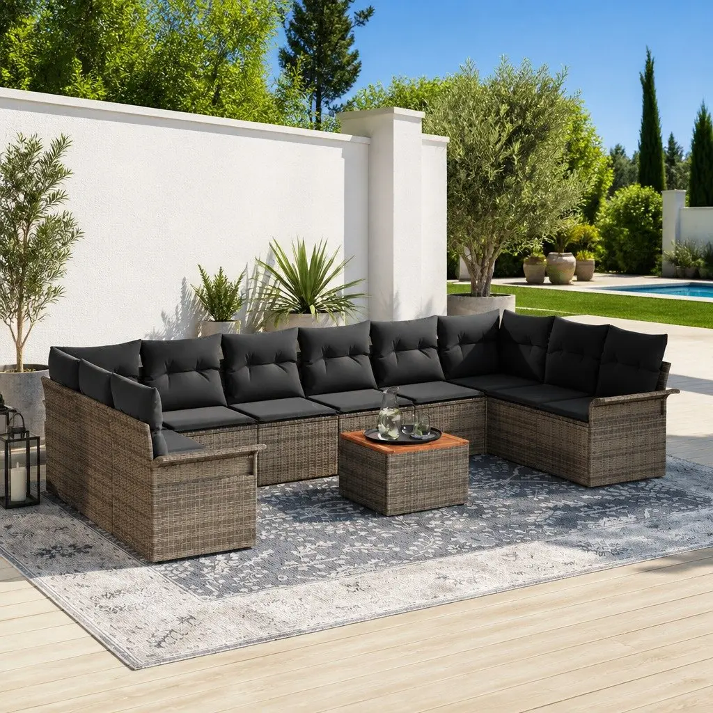 Modular Garden Sofa Set 11 Piece Grey Poly Rattan with Table