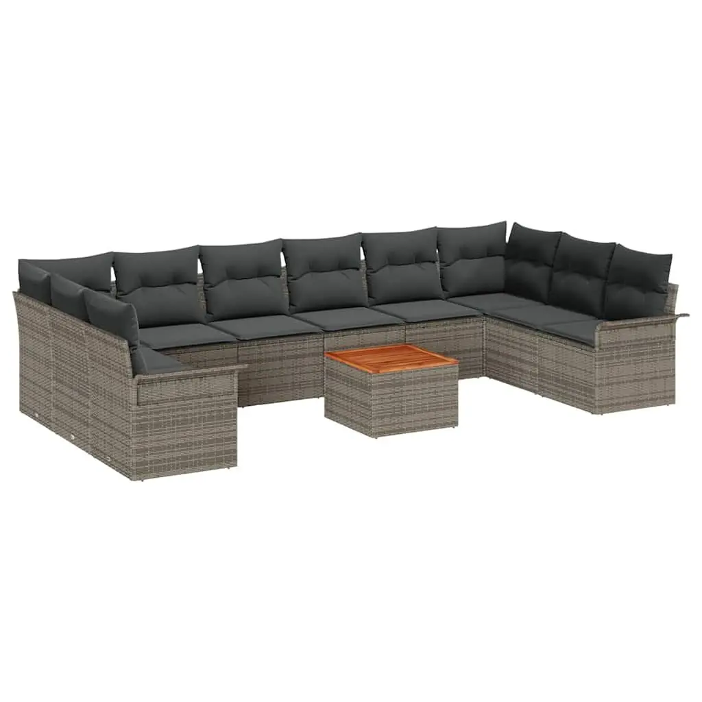 Modular Garden Sofa Set 11 Piece Grey Poly Rattan with Table