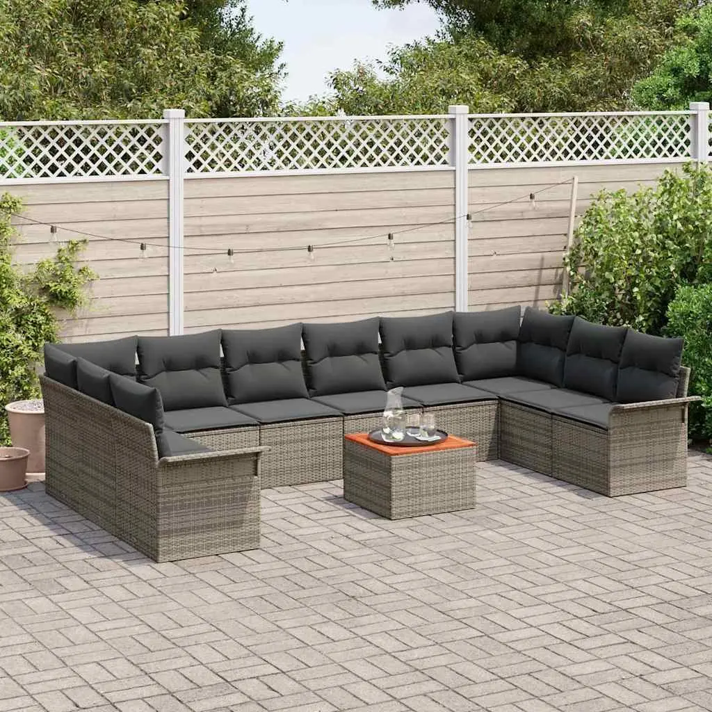 Modular Garden Sofa Set 11 Piece Grey Poly Rattan with Table