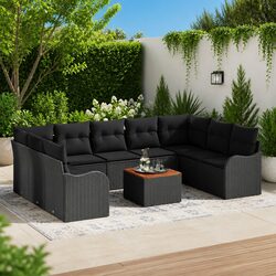 Outdoor Garden Sofa Set 10 Piece Modular Seating with Storage Bag Black Poly