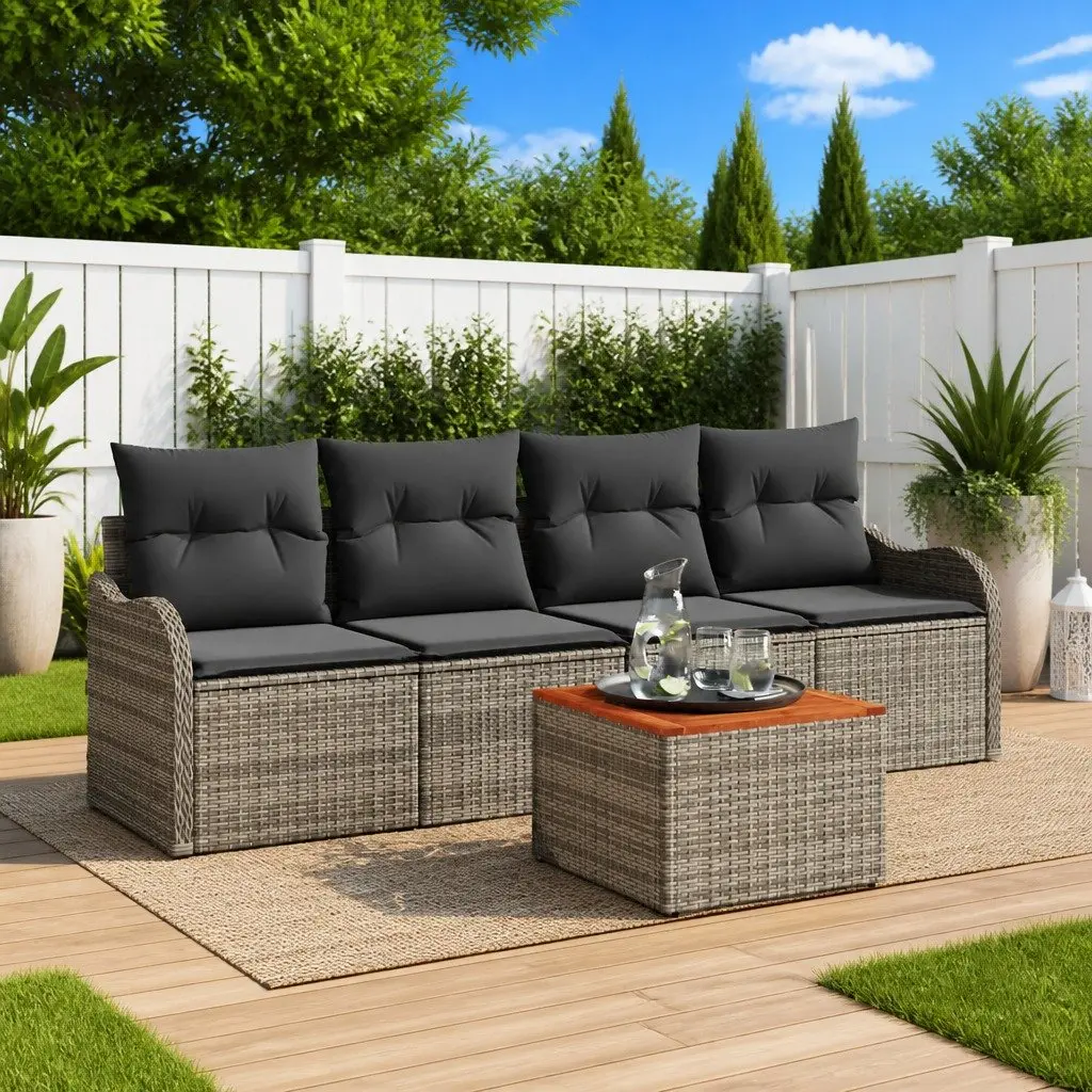 Garden Sofa Set Modular Outdoor Furniture Grey Poly Rattan 5 Pieces
