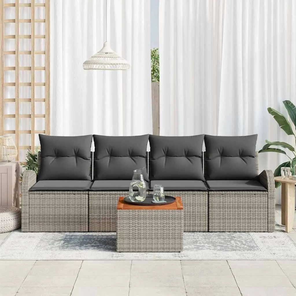 Garden Sofa Set Modular Outdoor Furniture Grey Poly Rattan 5 Pieces