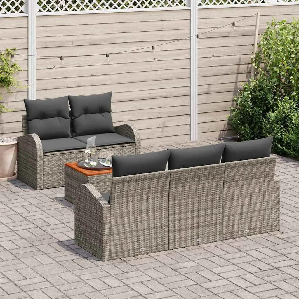Modular Outdoor Garden Sofa Set 6 Piece Grey Poly Rattan with Storage Table