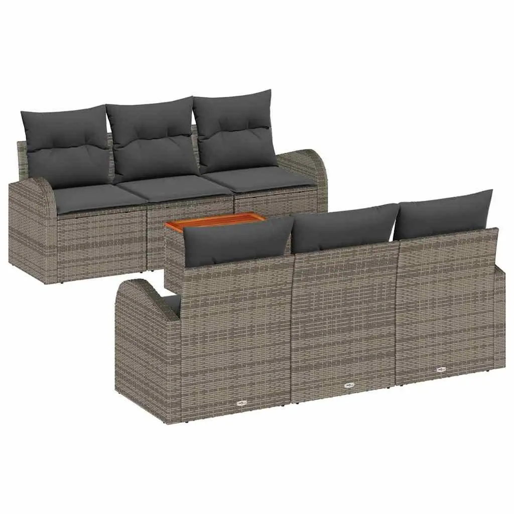 7-Piece Garden Sofa Set Modular Outdoor Furniture Grey Poly Rattan Seating with
