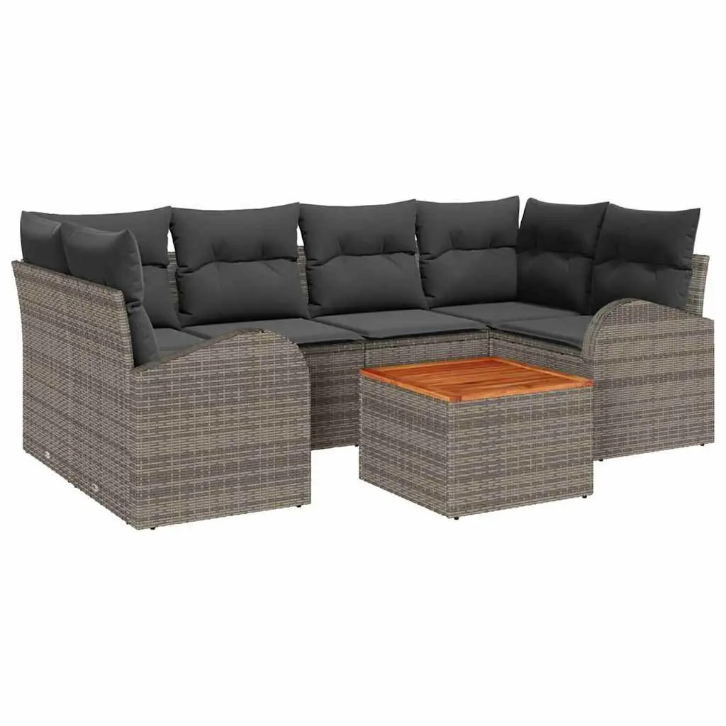 Modular Garden Sofa Set Grey Poly Rattan 7 Pieces Outdoor Furniture with Storage