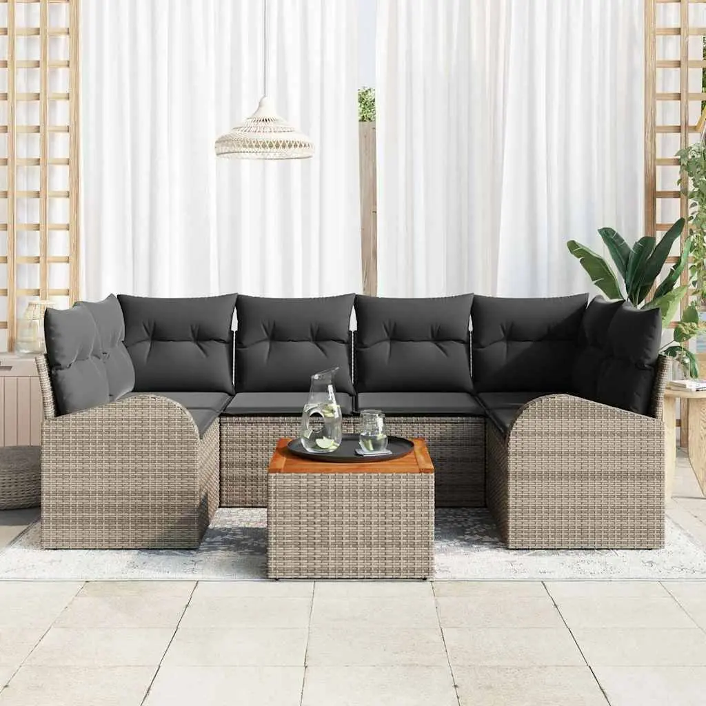Modular Garden Sofa Set Grey Poly Rattan 7 Pieces Outdoor Furniture with Storage