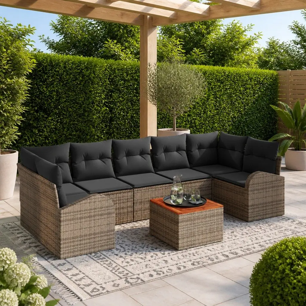 Modular Garden Sofa Set 8 Pcs Grey Poly Rattan Sectional with Integrated Storage