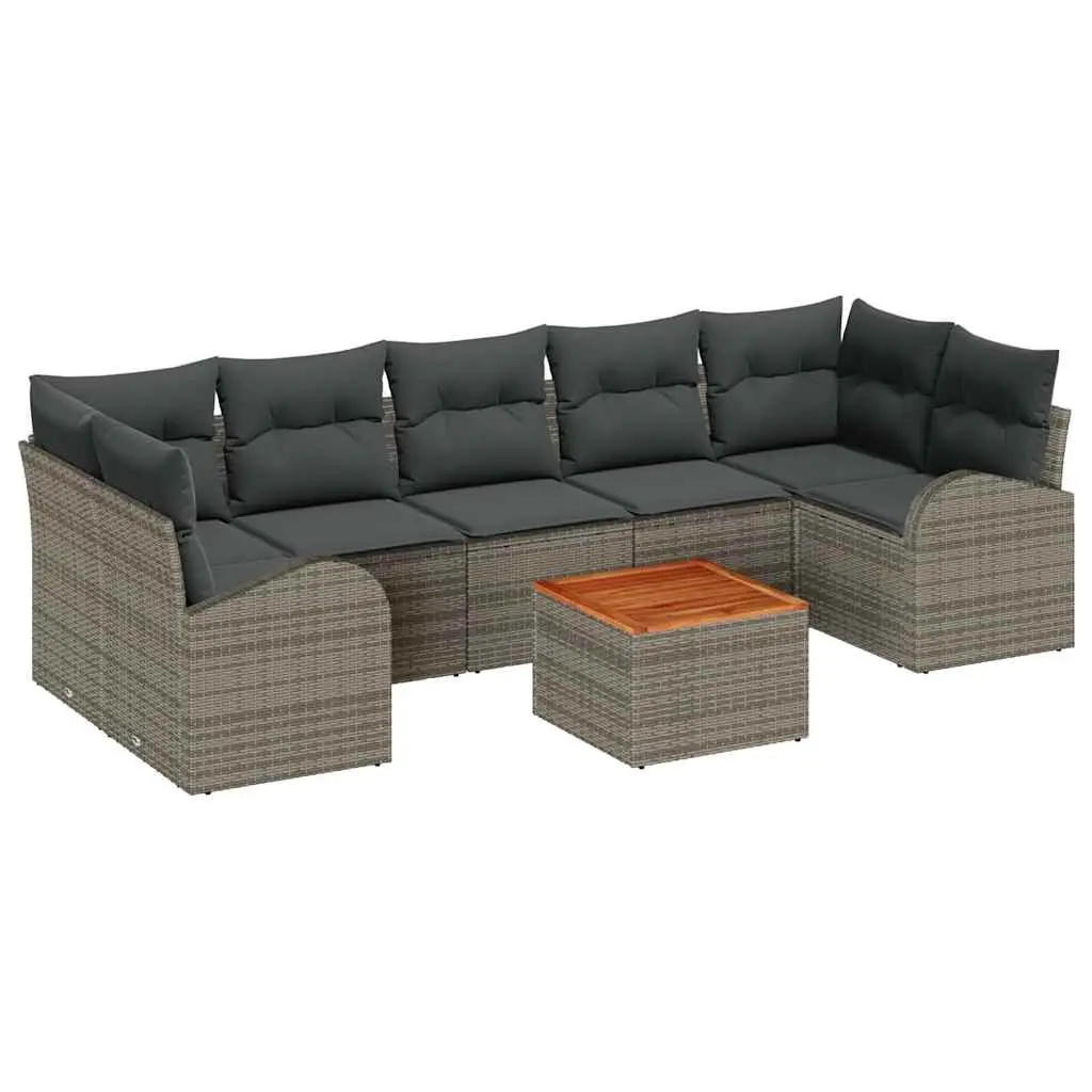 Modular Garden Sofa Set 8 Pcs Grey Poly Rattan Sectional with Integrated Storage