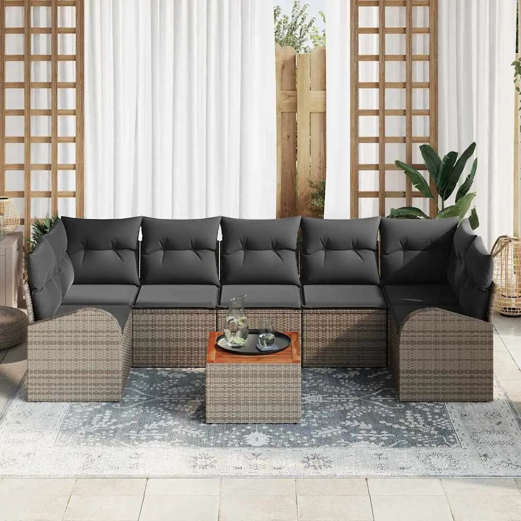 Modular Garden Sofa Set 8 Pcs Grey Poly Rattan Sectional with Integrated Storage