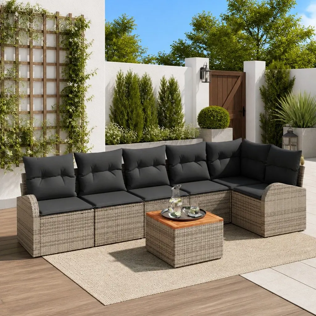 Modular Garden Sofa Set Grey 7 Pieces Outdoor Furniture Patio Seating