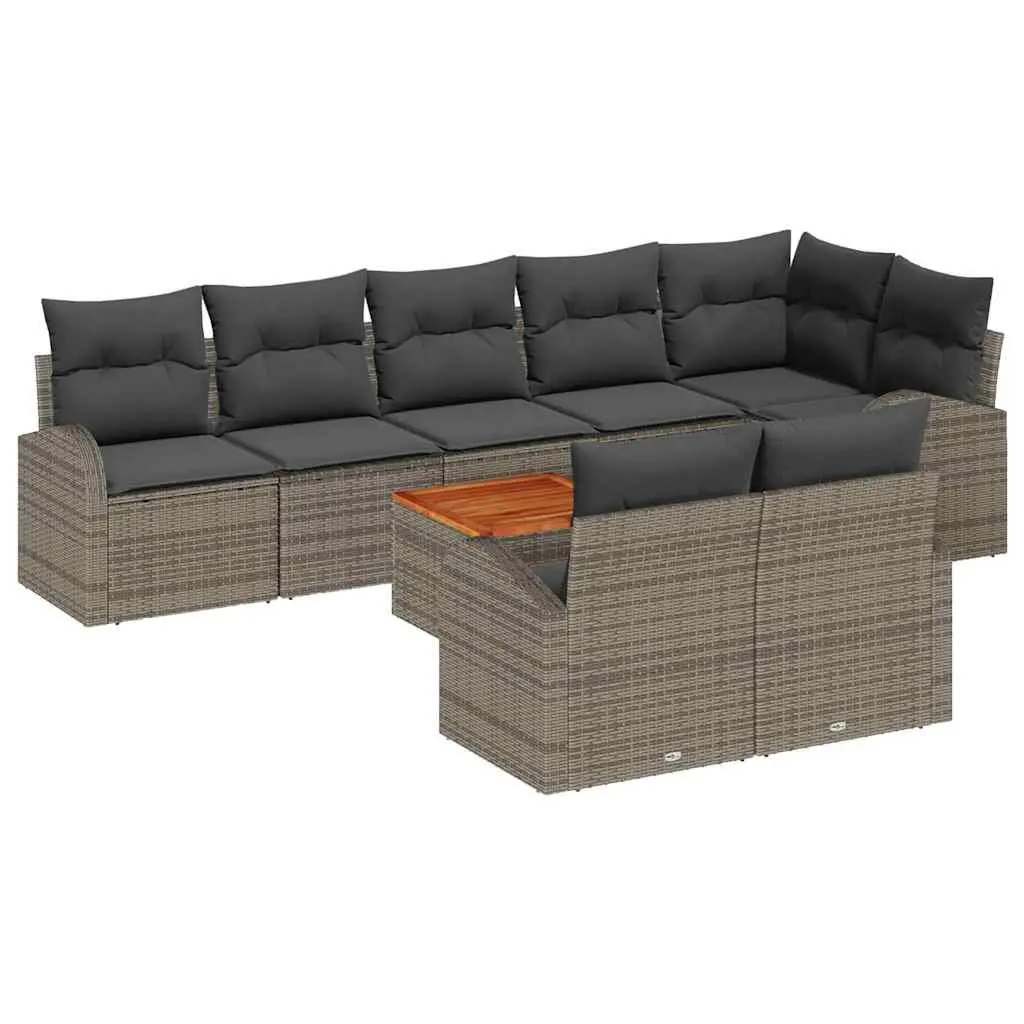 Modular Outdoor Garden Sofa Set 9 Piece Grey Poly Rattan and Solid Acacia Wood