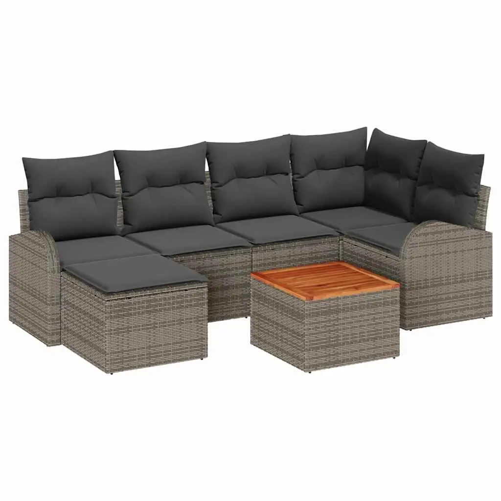 Garden Sofa Set 7 Piece Modular Outdoor Patio Furniture Grey Poly Rattan with