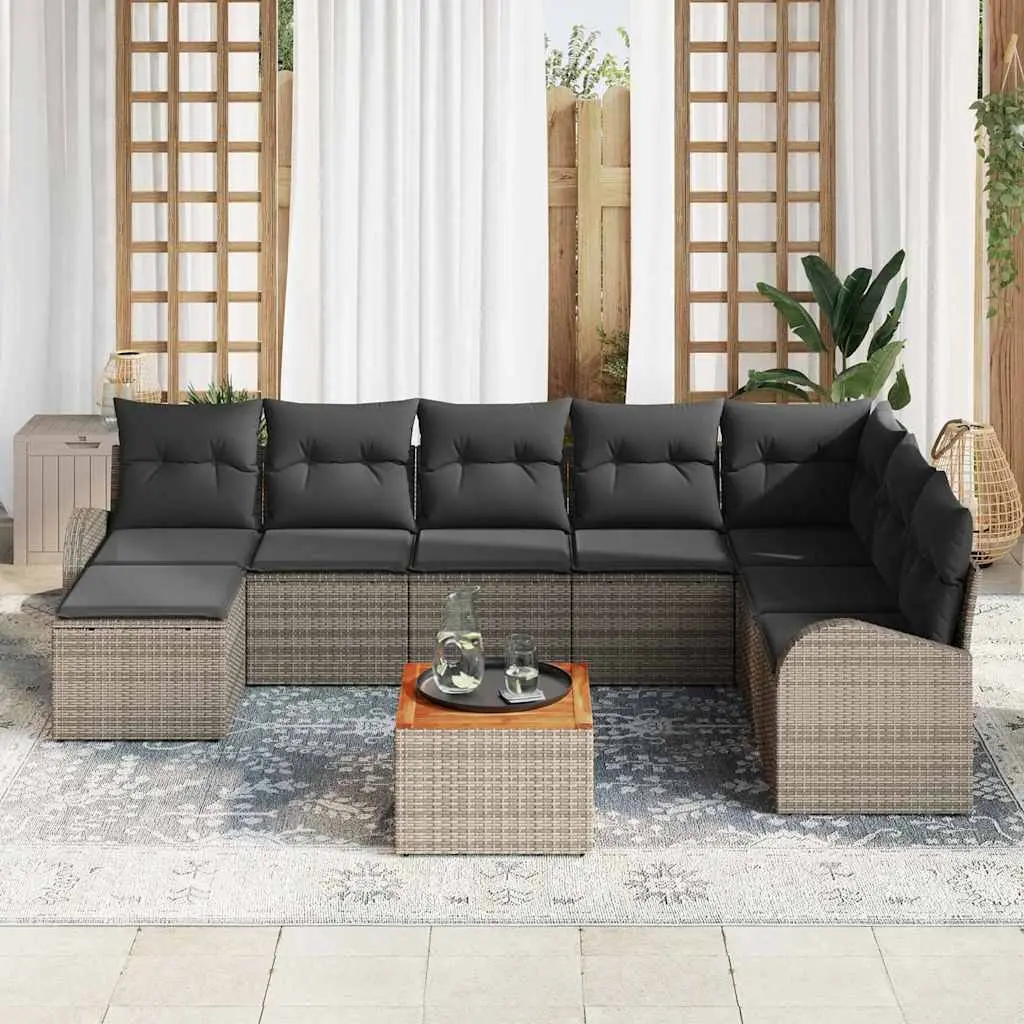 Garden Sofa Set 9 Pieces Modular Outdoor Furniture Grey Poly Rattan with Storage