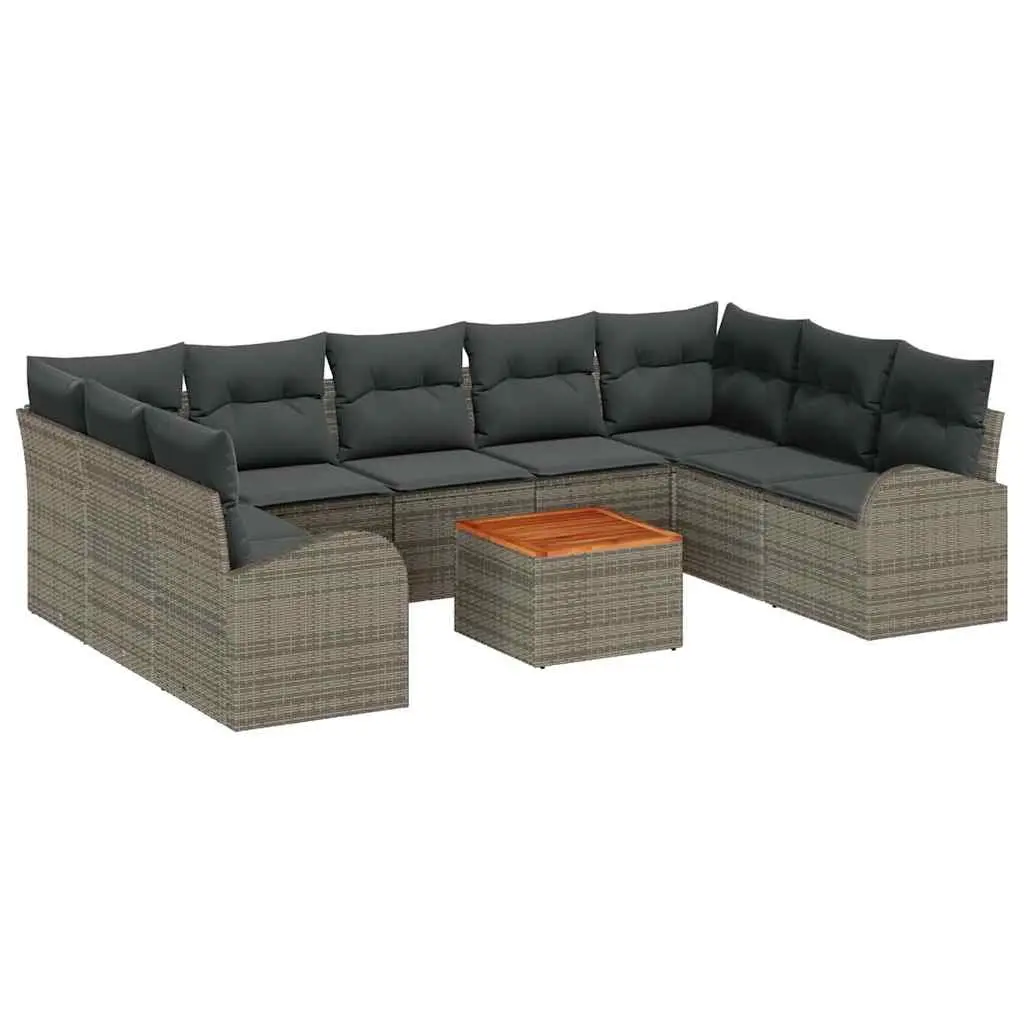 Garden Sofa Set Modular Outdoor Furniture 10 Pieces Grey Poly Rattan with