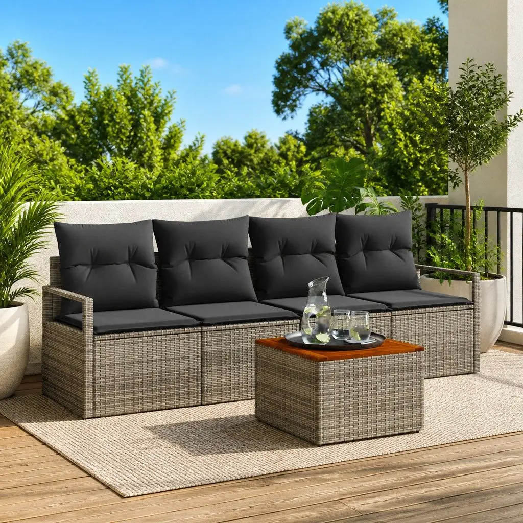 Modular Garden Sofa Set Grey 5 Piece Outdoor Furniture Poly Rattan Storage