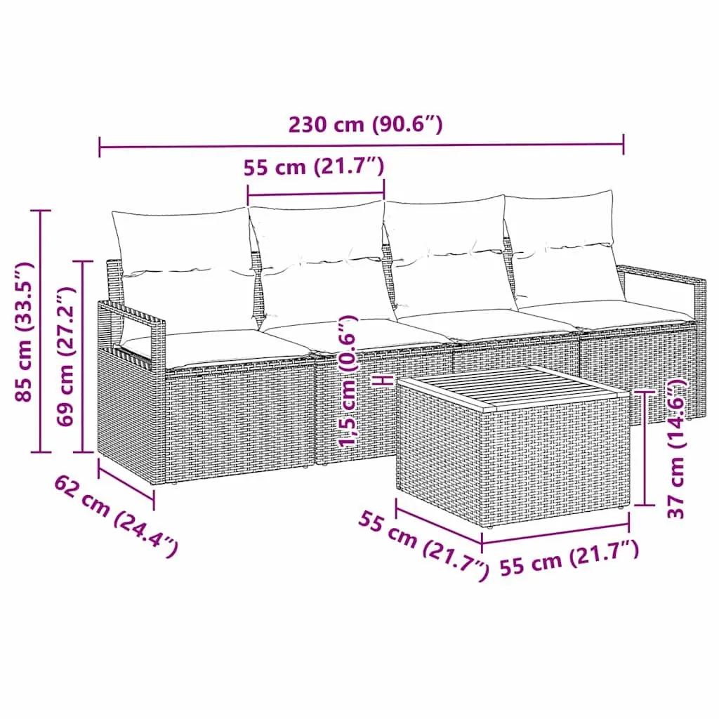 Modular Garden Sofa Set Grey 5 Piece Outdoor Furniture Poly Rattan Storage