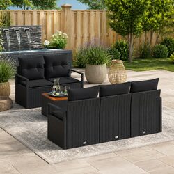 Modular Garden Sofa Set 6 Pieces Black Outdoor Furniture Patio Sectional Storage
