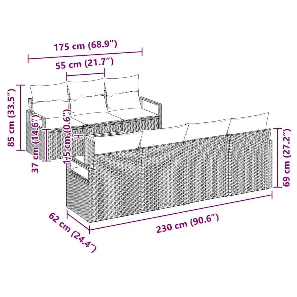 Garden Sofa Set Modular 8 Piece Outdoor Lounge Grey Poly Rattan Steel Frame