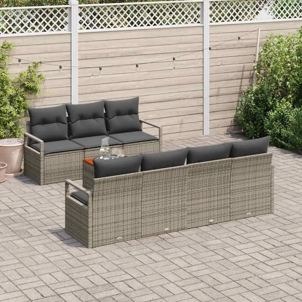 Garden Sofa Set Modular 8 Piece Outdoor Lounge Grey Poly Rattan Steel Frame