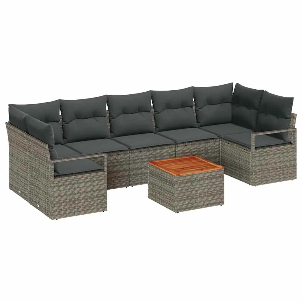 Garden Sofa Set Modular Outdoor Furniture Grey Poly Rattan 8 Pieces with Storage