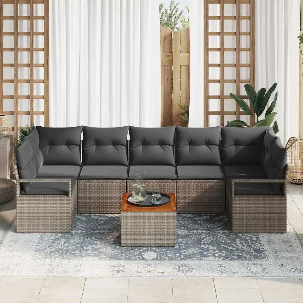 Garden Sofa Set Modular Outdoor Furniture Grey Poly Rattan 8 Pieces with Storage
