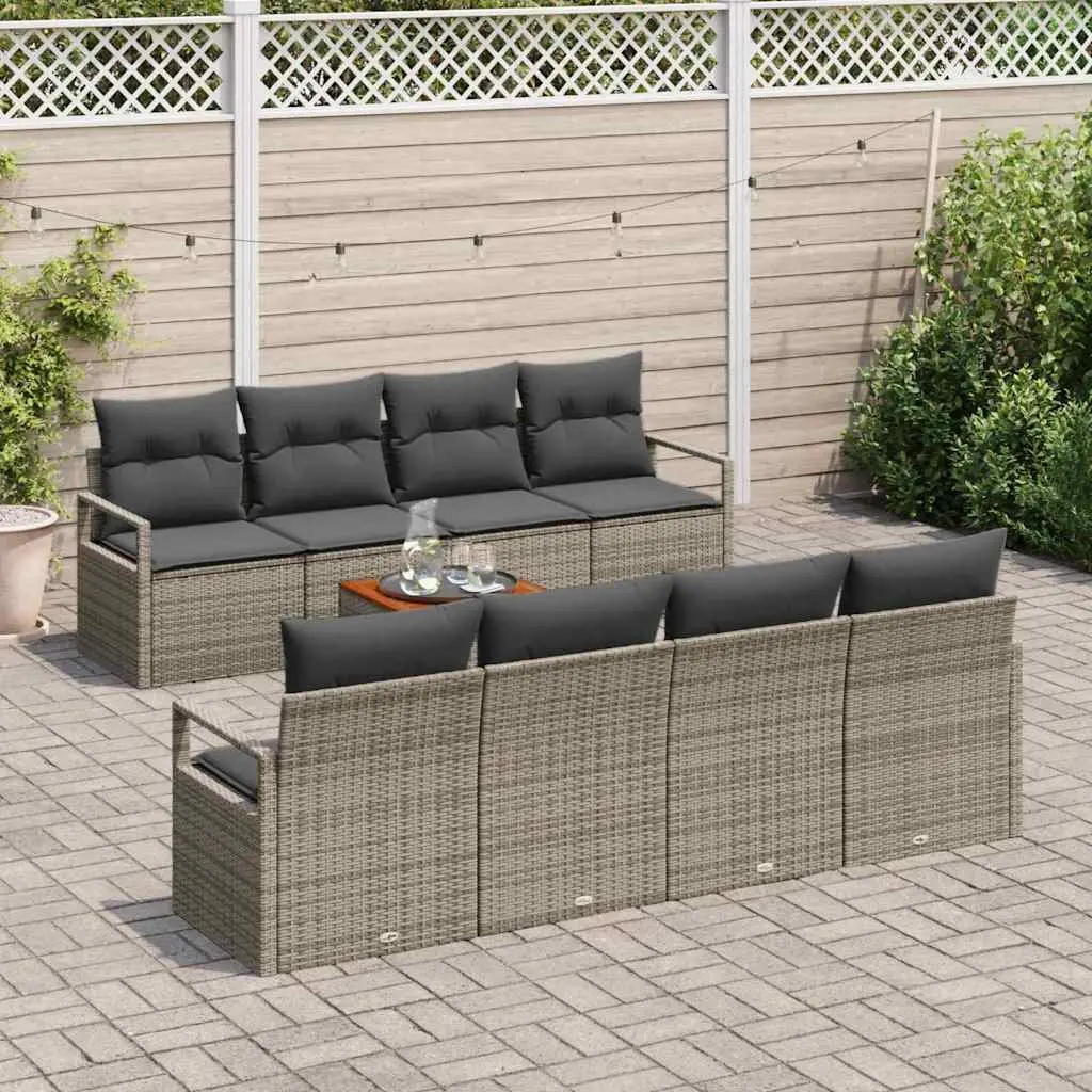 9 Piece Modular Sofa Set Grey Poly Rattan Outdoor Furniture for Patio and Garden