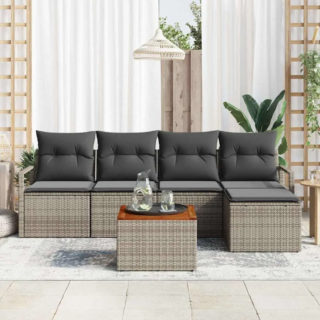 Grey Poly Rattan Modular Garden Sofa Set with Storage 6 Piece Outdoor Furniture