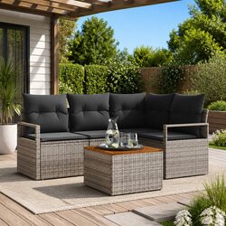 Garden Sofa Set 5 Piece Outdoor Lounge Furniture Modular Grey Poly Rattan with