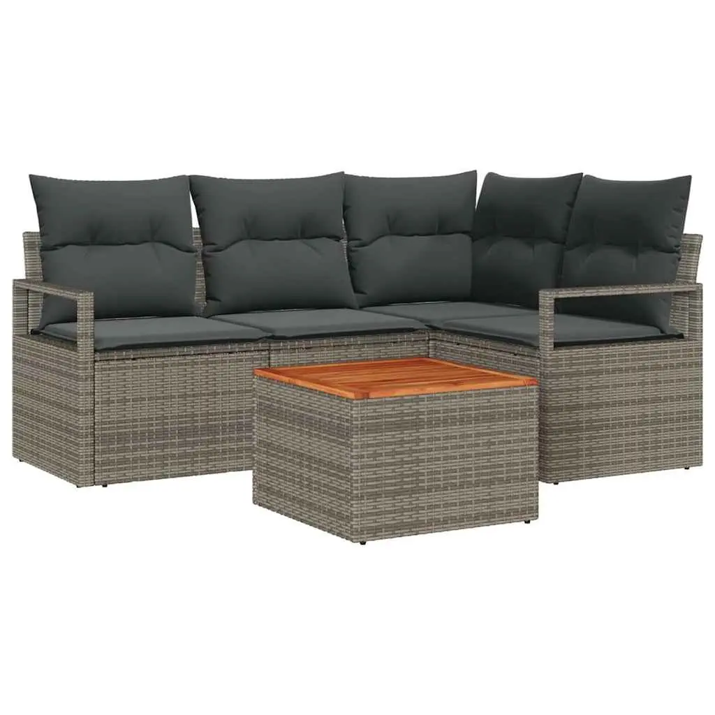 Garden Sofa Set Modular Grey Poly Rattan 5 Piece Outdoor Lounge Furniture