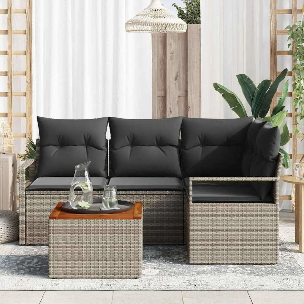 Garden Sofa Set Modular Grey Poly Rattan 5 Piece Outdoor Lounge Furniture