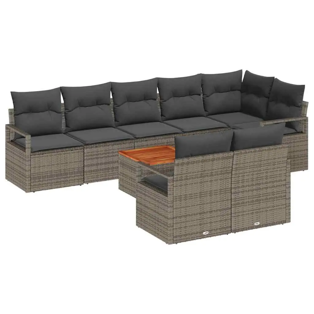 Modular Garden Sofa Set Grey 9 Pieces Rattan Sectional Outdoor Furniture